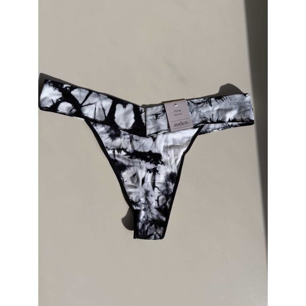 Auden Women's Thong Underwear Seamless Panties Black White Tie Dye Medium